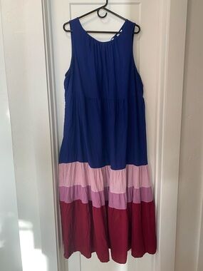 Ava & Viv Colorblock Maxi Dress in Blue, Pink & Wine